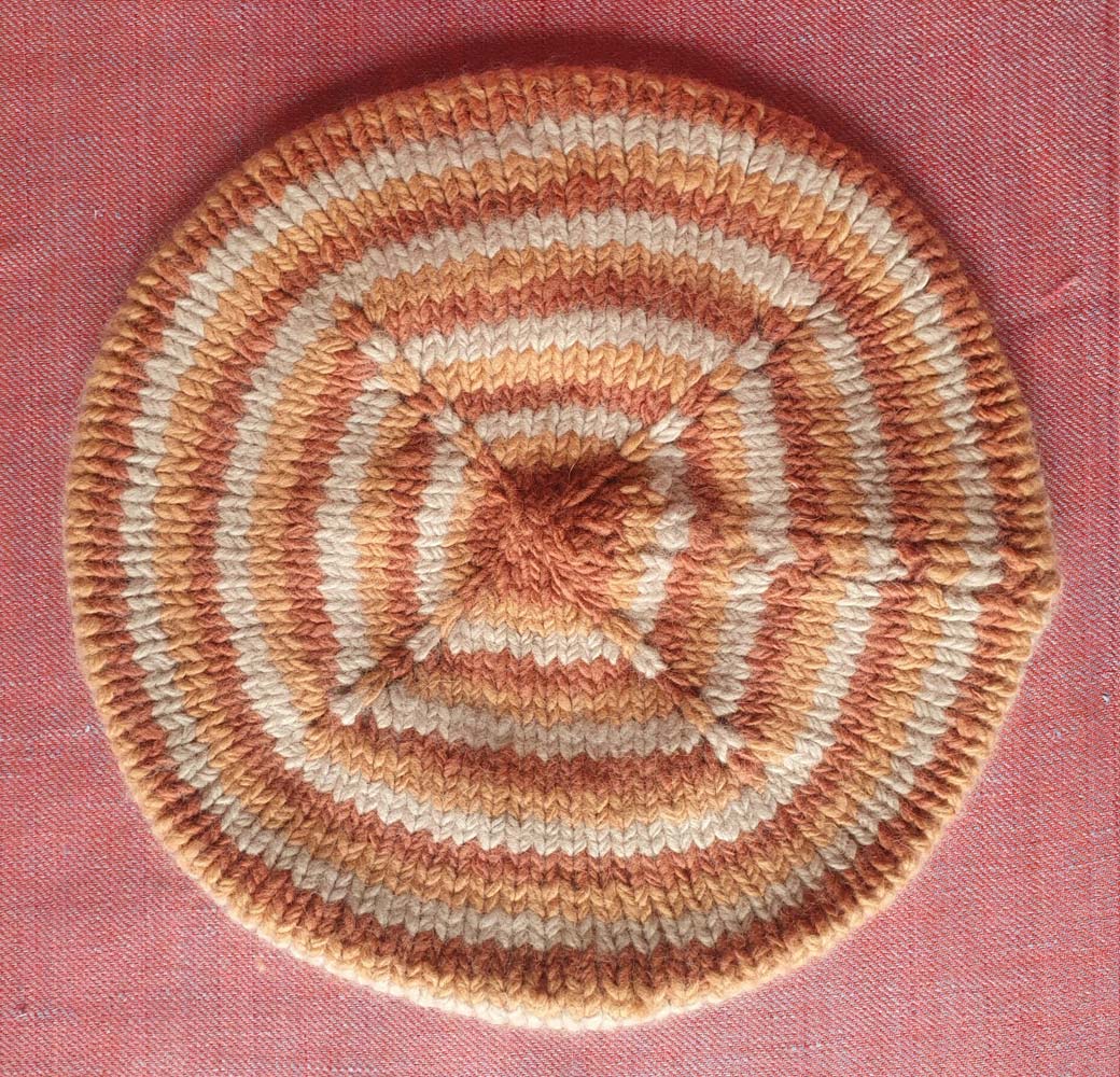 Beige-Yellow-Orange Angora Merino Beret Cap