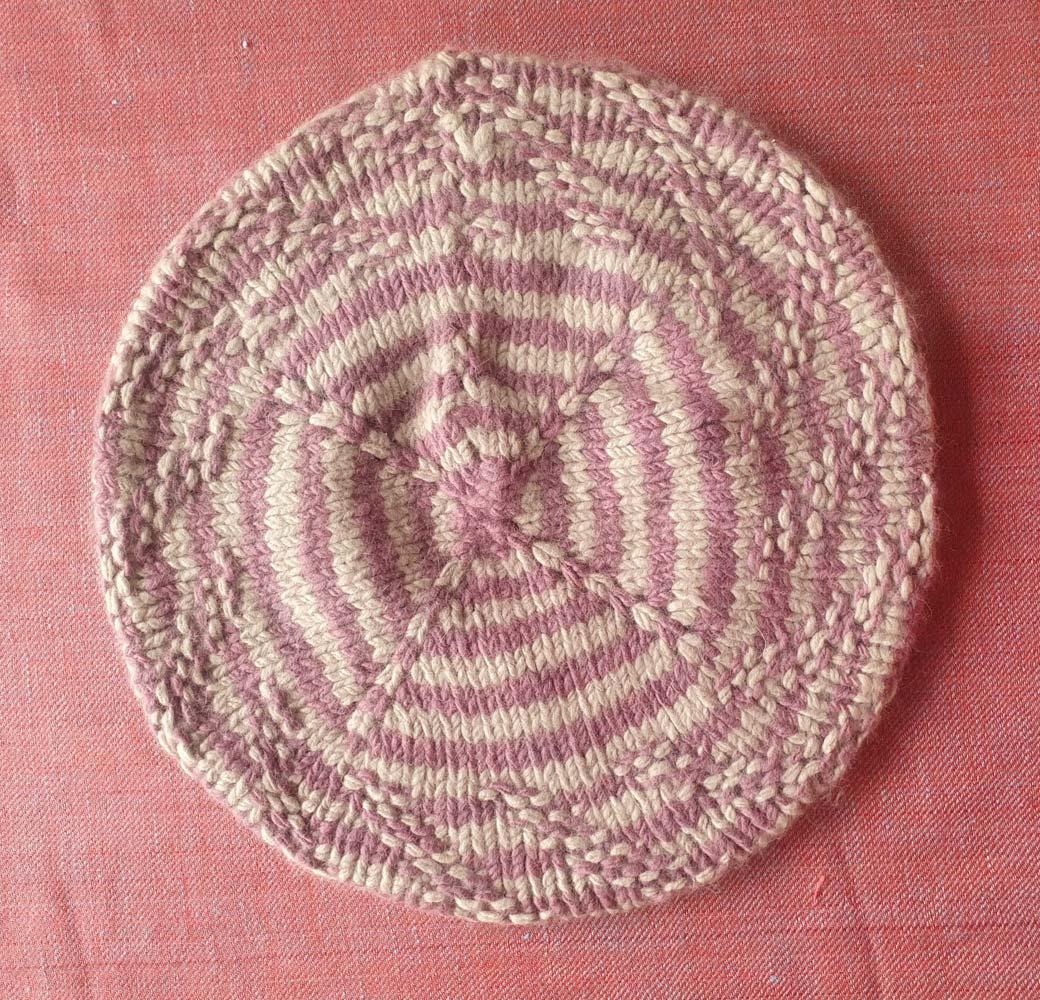 Pink-Beige Angora Merino Beret Cap