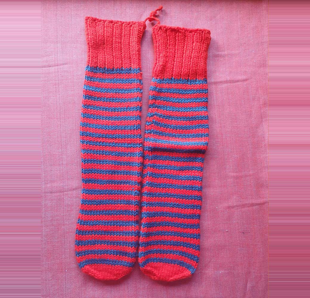 Red-Blue Merino Heel Less Socks