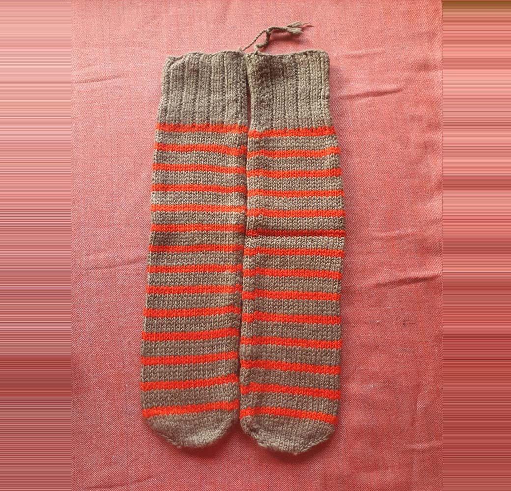 Brown-Orange Merino Heel Less Socks