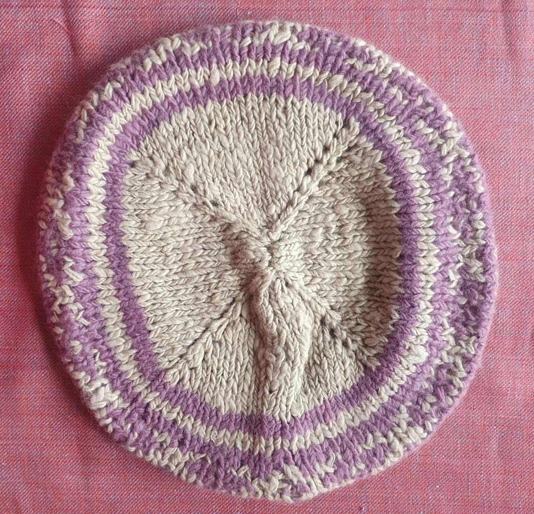 White-Purple Angora Merino Beret Cap