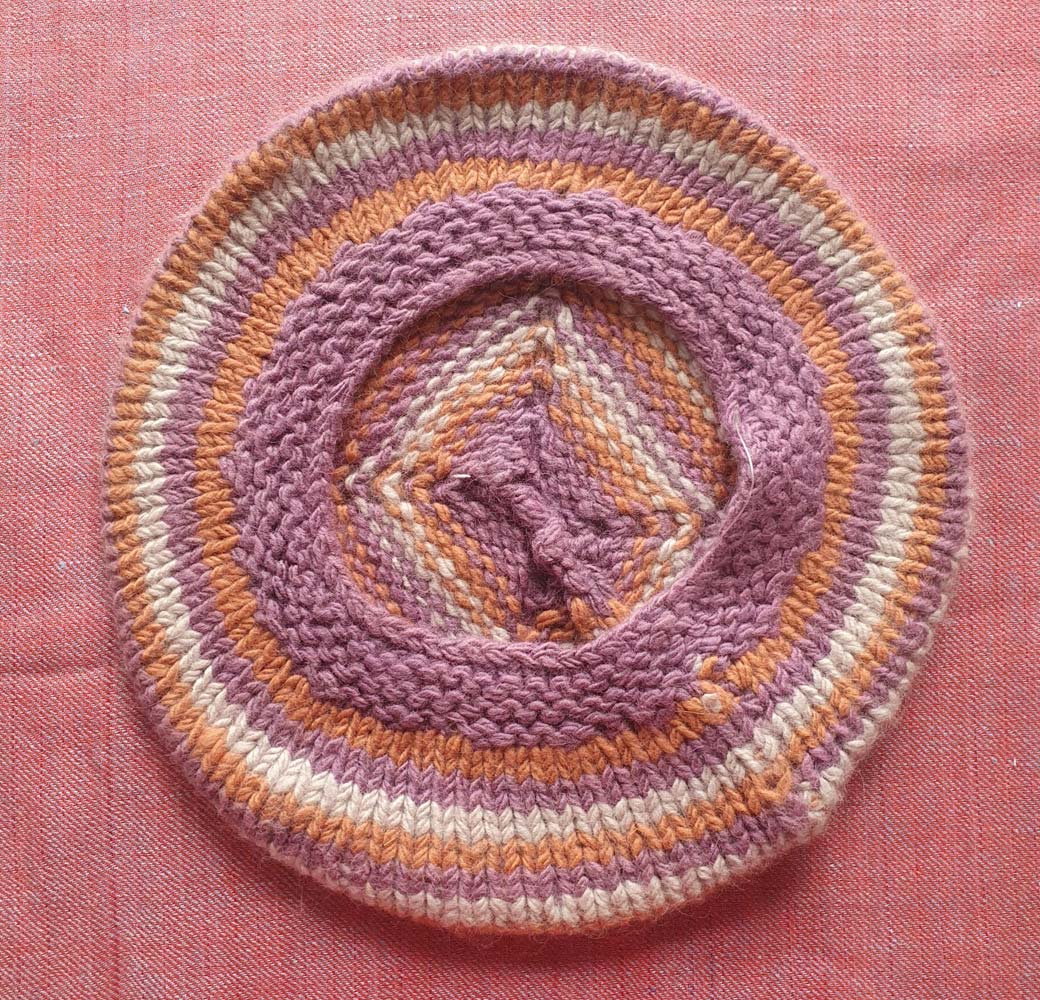 Beige-Orange-Purple Angora Merino Beret Cap - Image 3