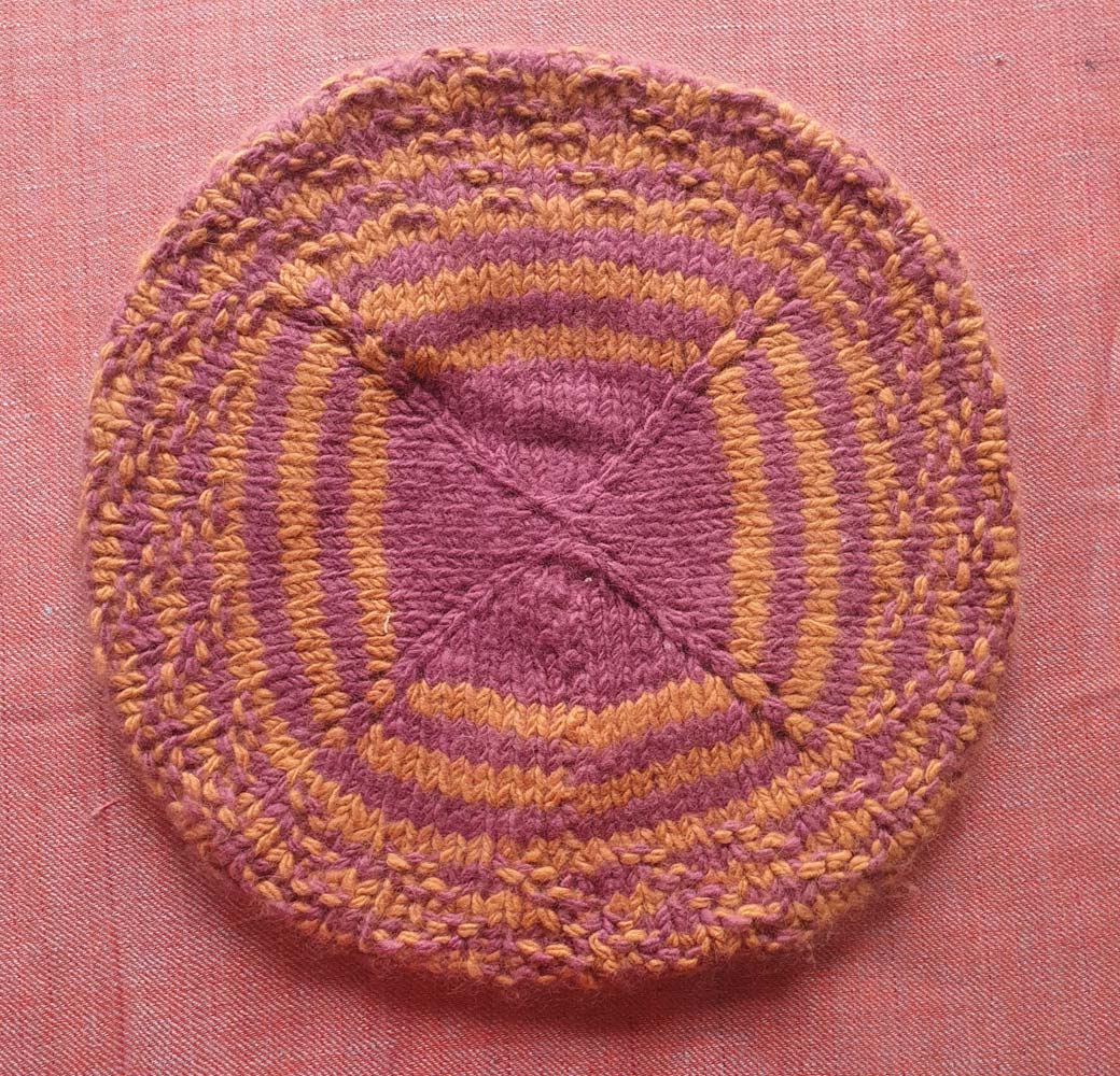 Pink-Yellow Angora Merino Beret Cap