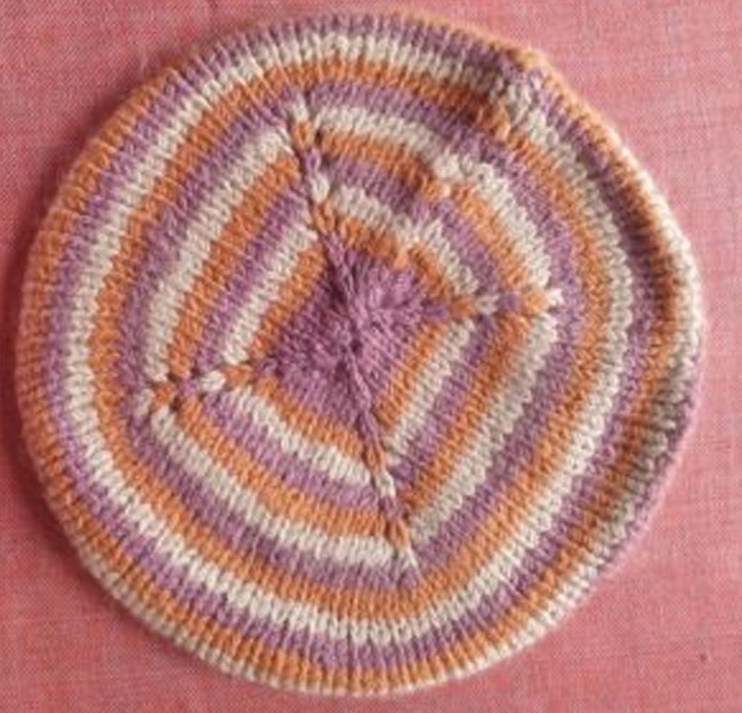 Beige-Orange-Purple Angora Merino Beret Cap