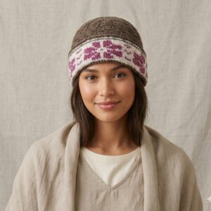 Olive-White Angora Fold Cap