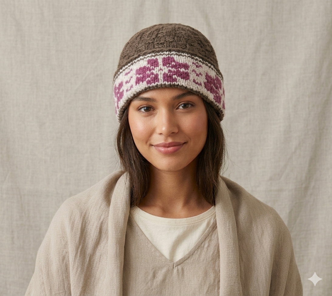 Olive-White Angora Fold Cap