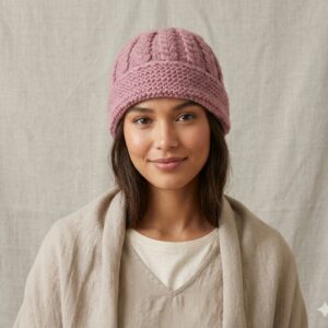 Pink Angora Fold Cap