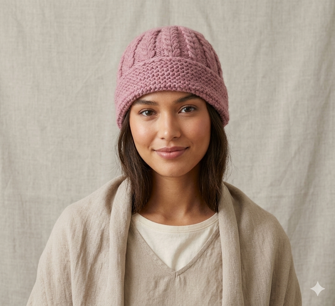Pink Angora Fold Cap