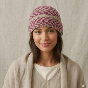 Pink-Beige Angora Fold Cap