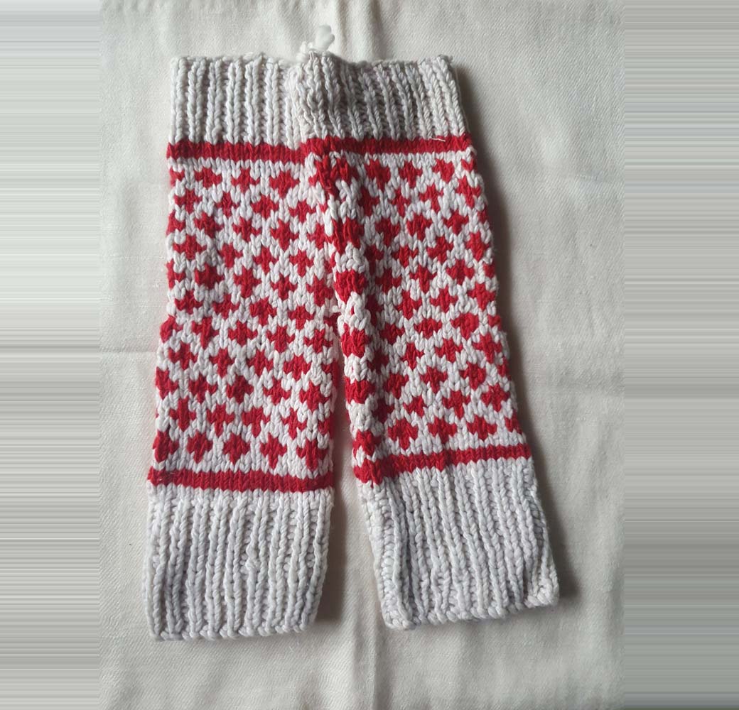 White-Red Merino Leg Warmers