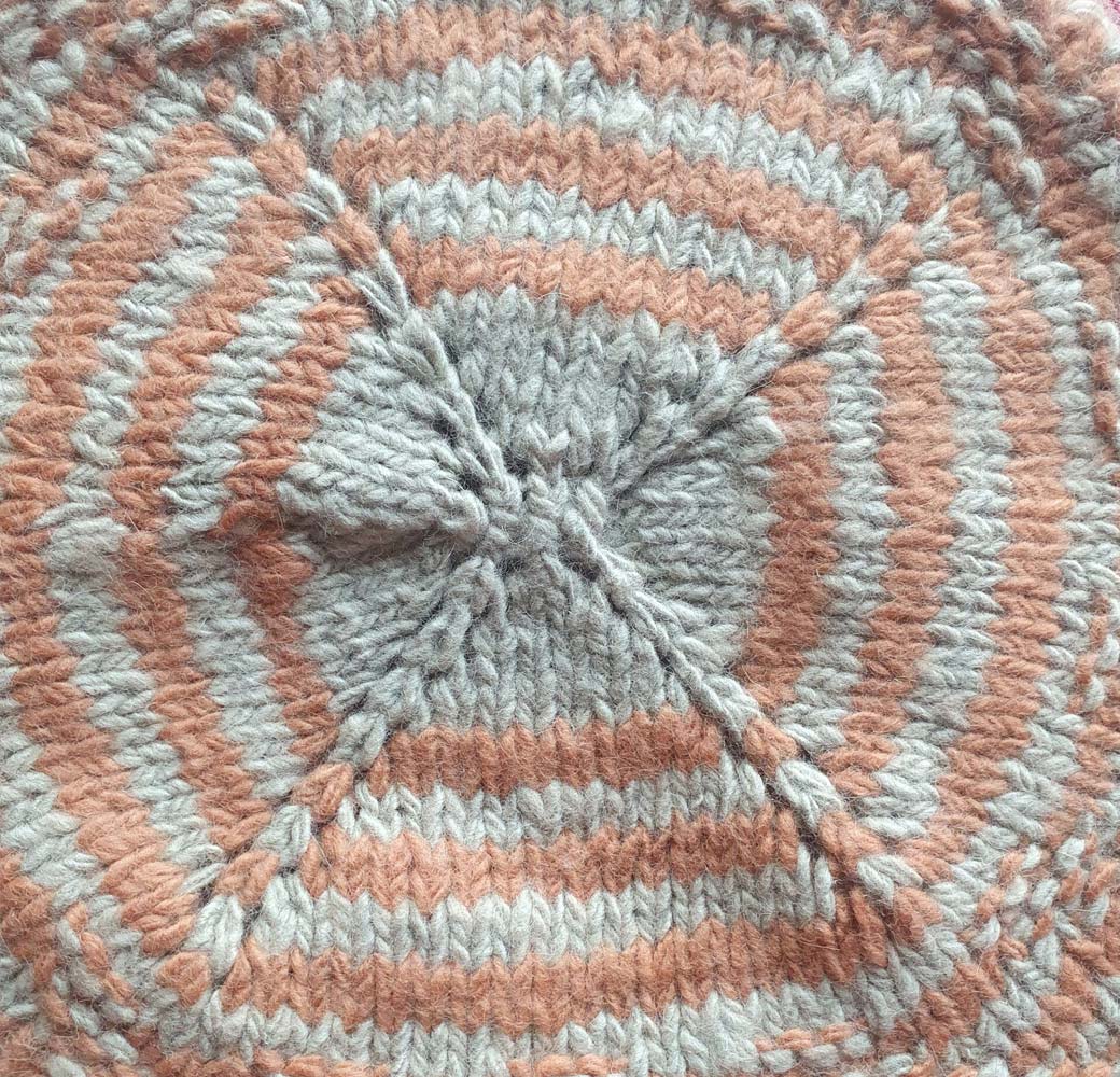 Orange-Beige Merino Beret Cap - Image 2