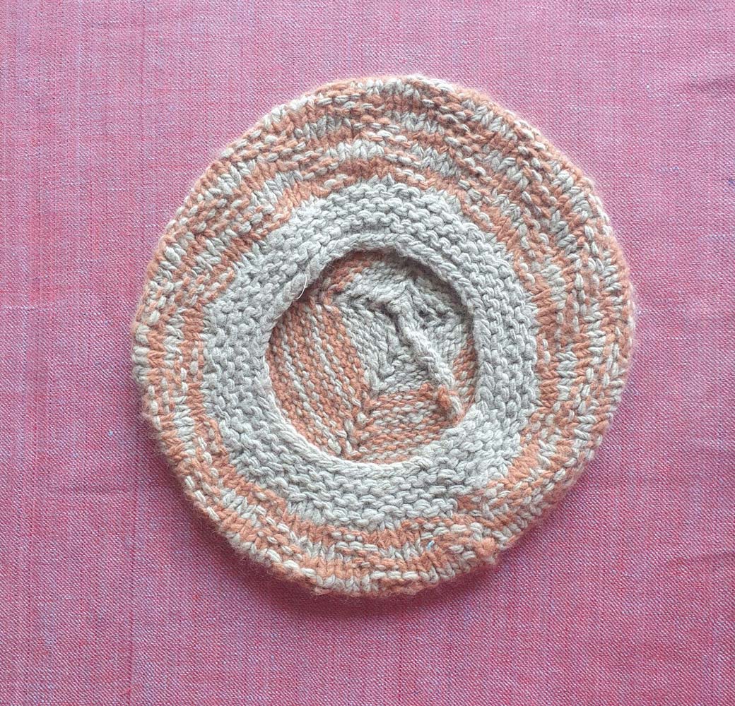 Orange-Beige Merino Beret Cap - Image 3