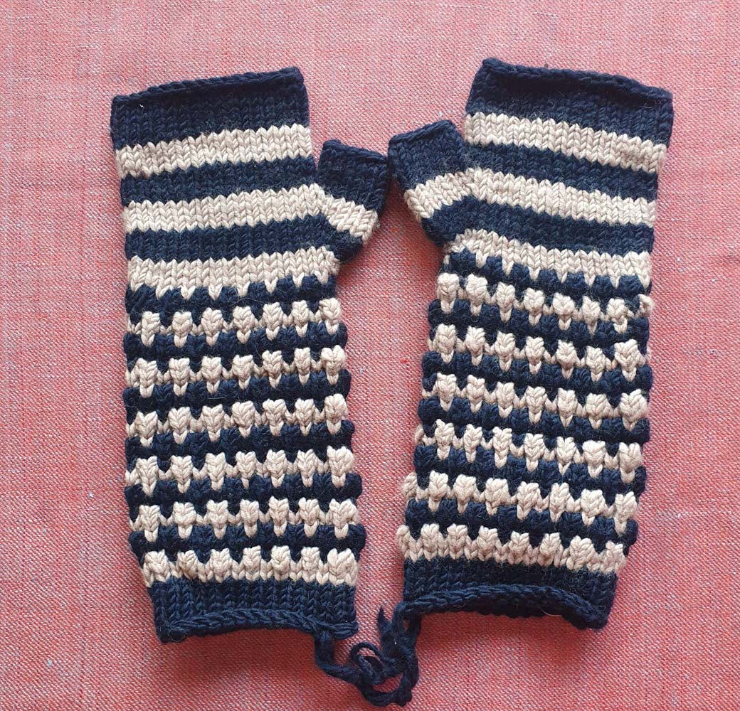 Blue-White Merino Long Gloves