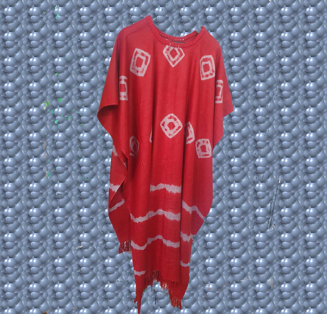 Angora Merino Eri Silk Poncho(Red-white) - Image 3