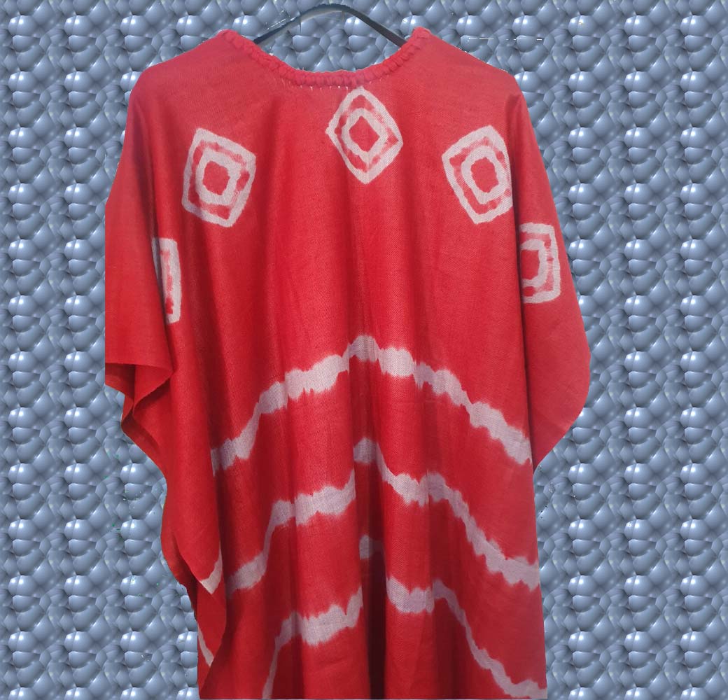 Angora Merino Eri Silk Poncho(Red-white) - Image 2
