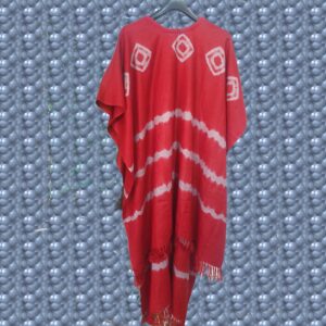 Angora Merino Eri Silk Poncho(Red-white)