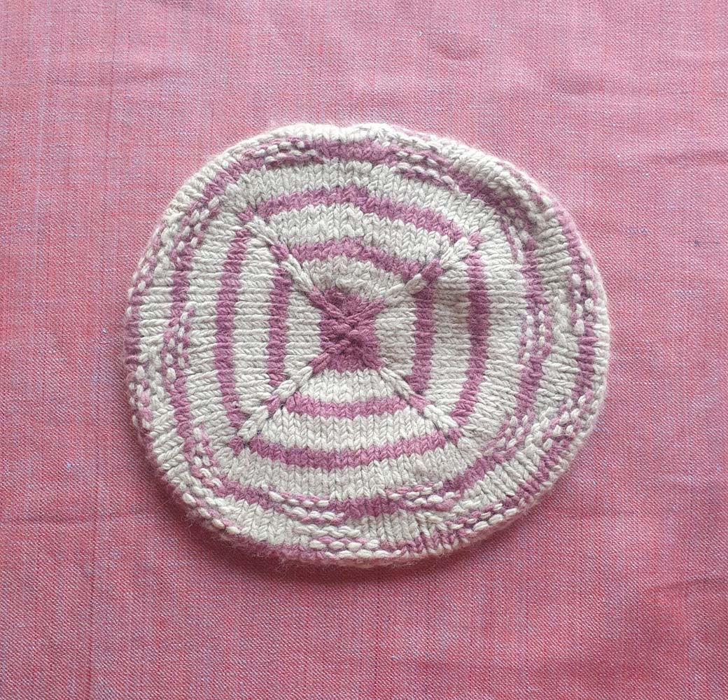 White-Pink Angora Merino Beret Cap