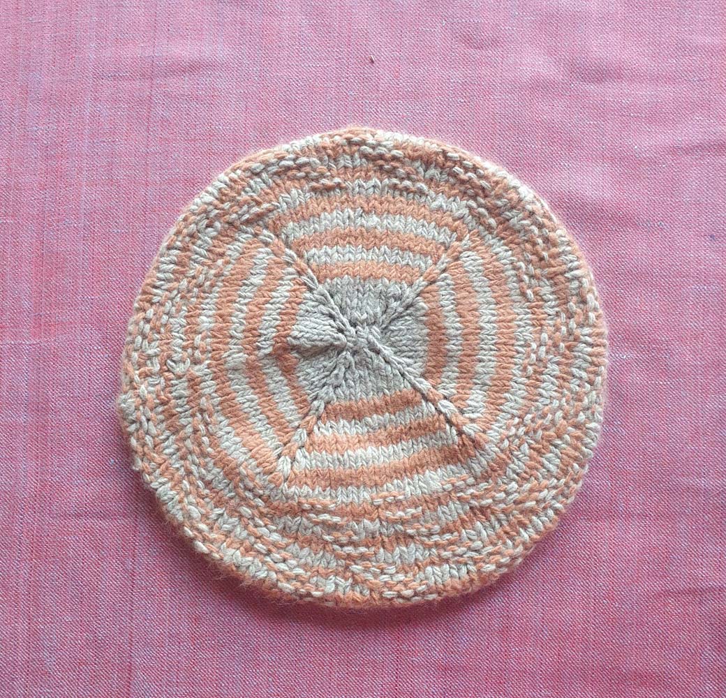 Orange-Beige Merino Beret Cap