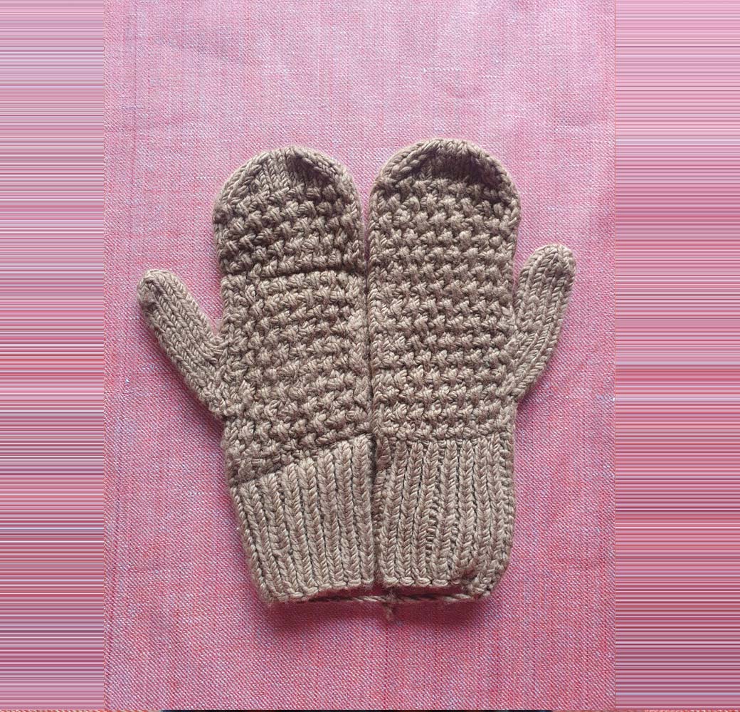 Beige Merino Mitten Gloves