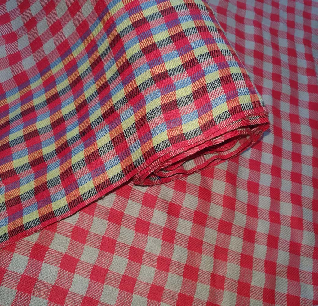 Vibrant Red Multi-Checked Material Fabric