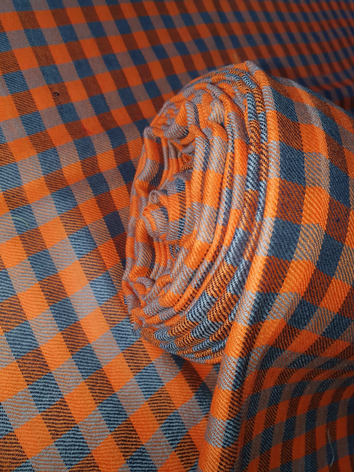 Slate & Tangerine Checkered Fabric